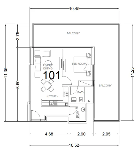 AG Ark 1 bed floor plan, 1,215 sqft