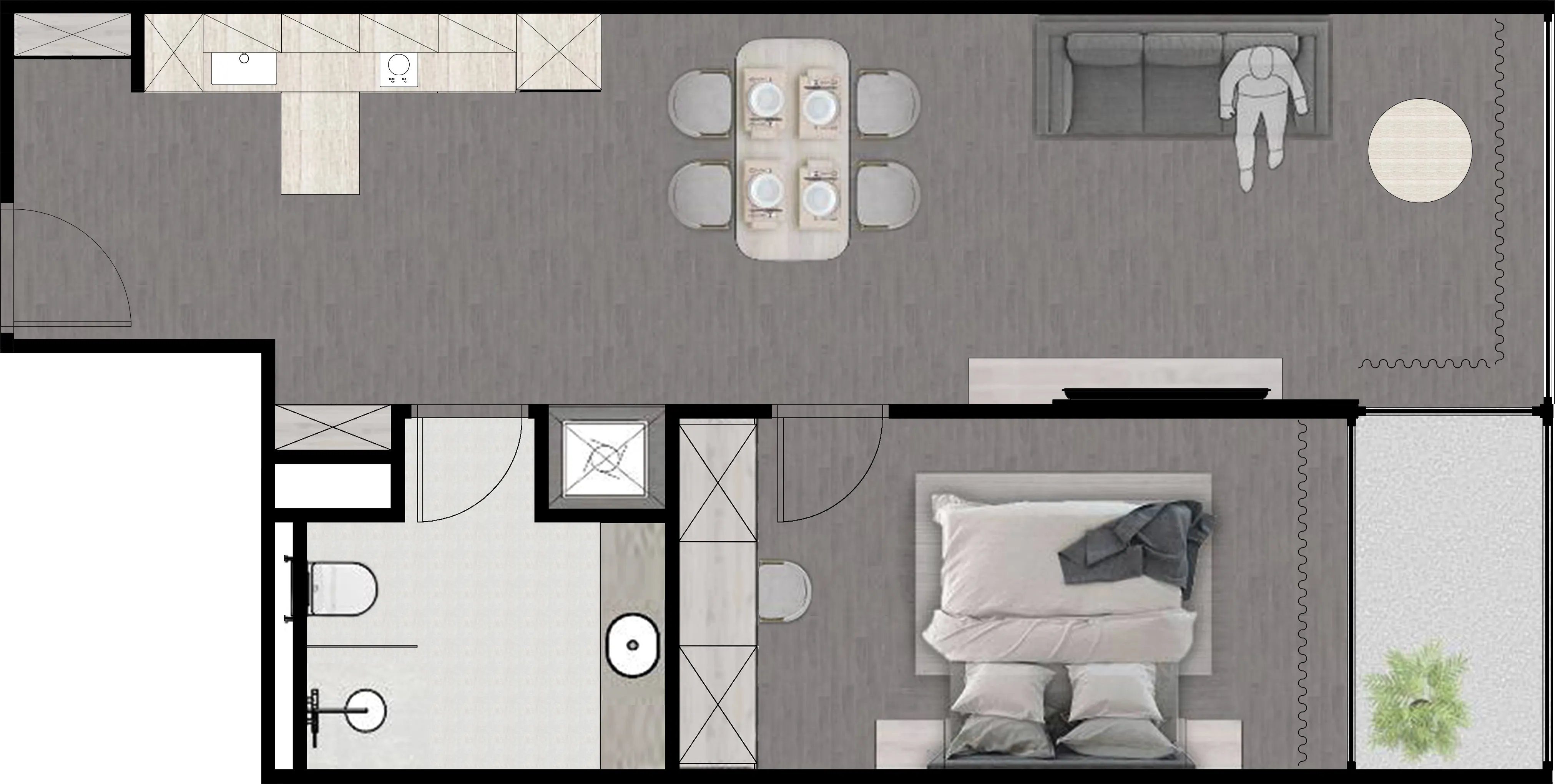 Next Point Condominium 1 bed floor plan, 721 sqft