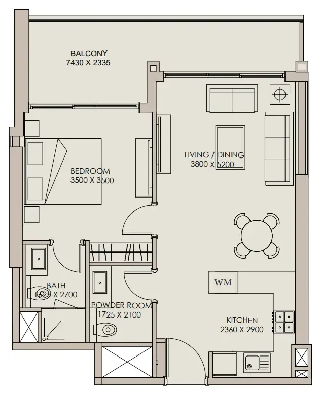 Nirvana Residences 1 1 bed floor plan, 796 sqft