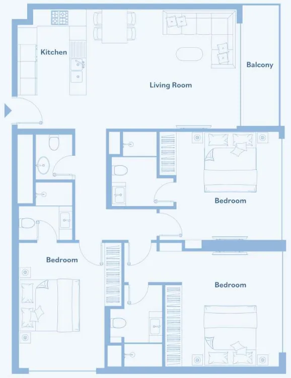 Luma Park Views 3 bed floor plan, 1,298 sqft
