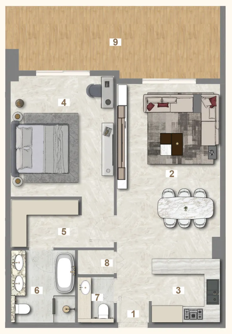 Avenue Residence 7 1 bed floor plan, 1,013 sqft