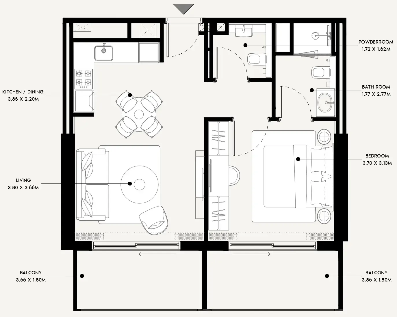 Azizi Venice 1 bed floor plan, 708 sqft
