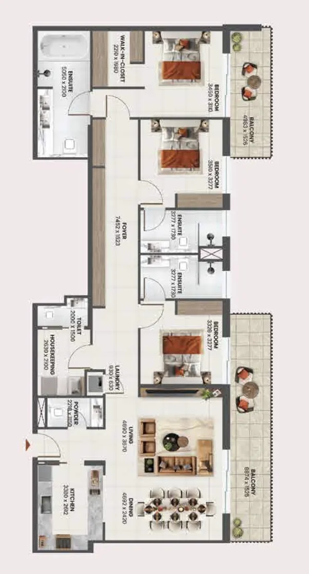 Sunvale 3 bed floor plan, 1,820 sqft