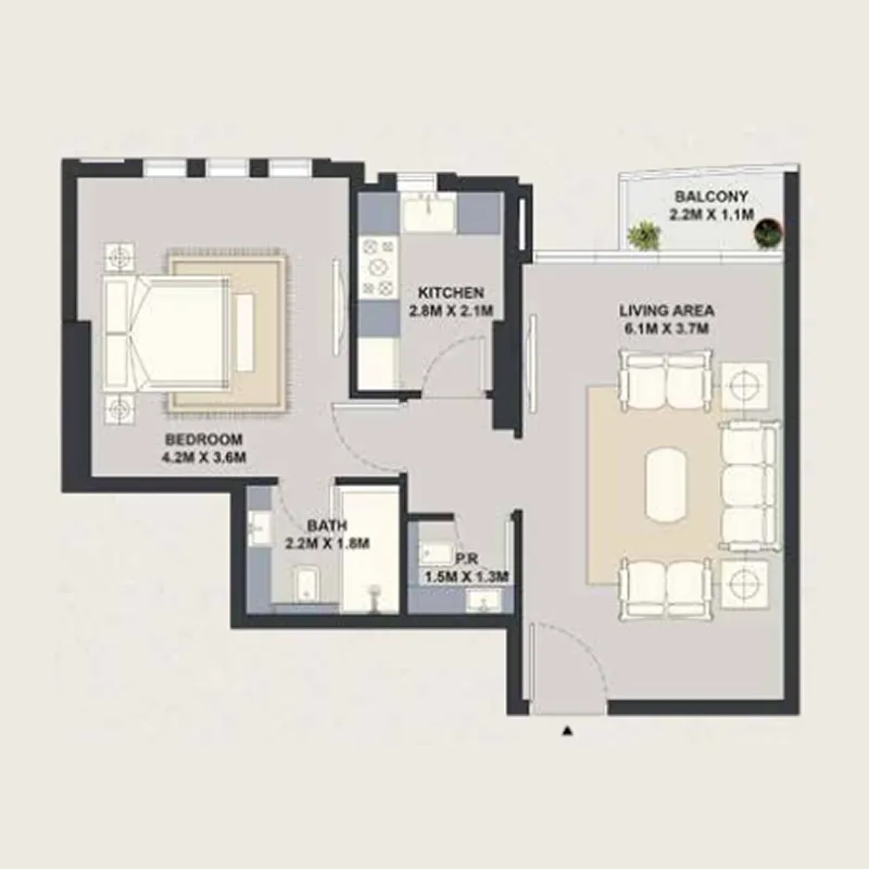 Exotica by Al Marina 1 bed floor plan, 657 sqft