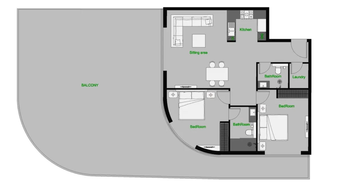 The Central Downtown 2 bed floor plan, 2,408 sqft
