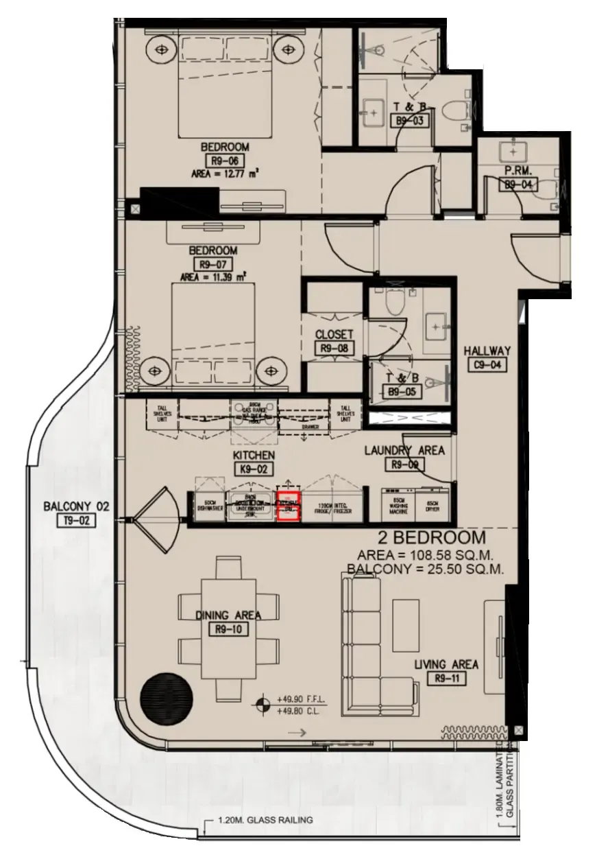 Azha Millennium Residences 2 bed floor plan, 1,443 sqft