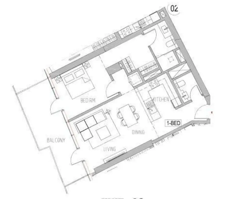 Canal Heights 1 bed floor plan, 1,063 sqft