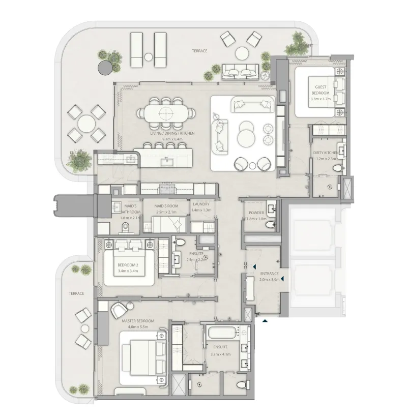 The Ritz-Carlton Residences by SAAS 3 bed floor plan, 2,960 sqft