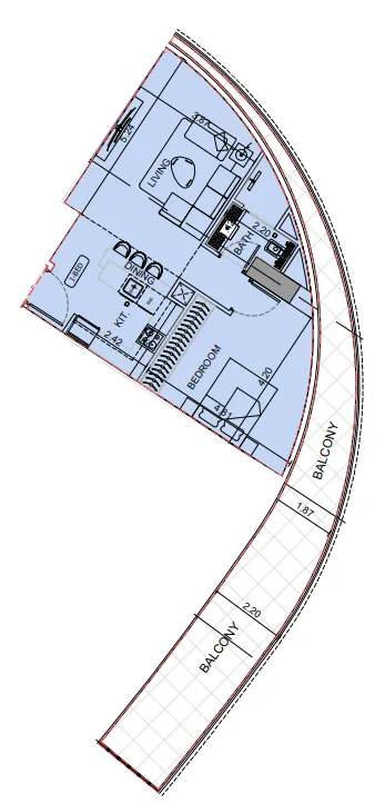 Binghatti Aquarise 1 bed floor plan, 1,027 sqft