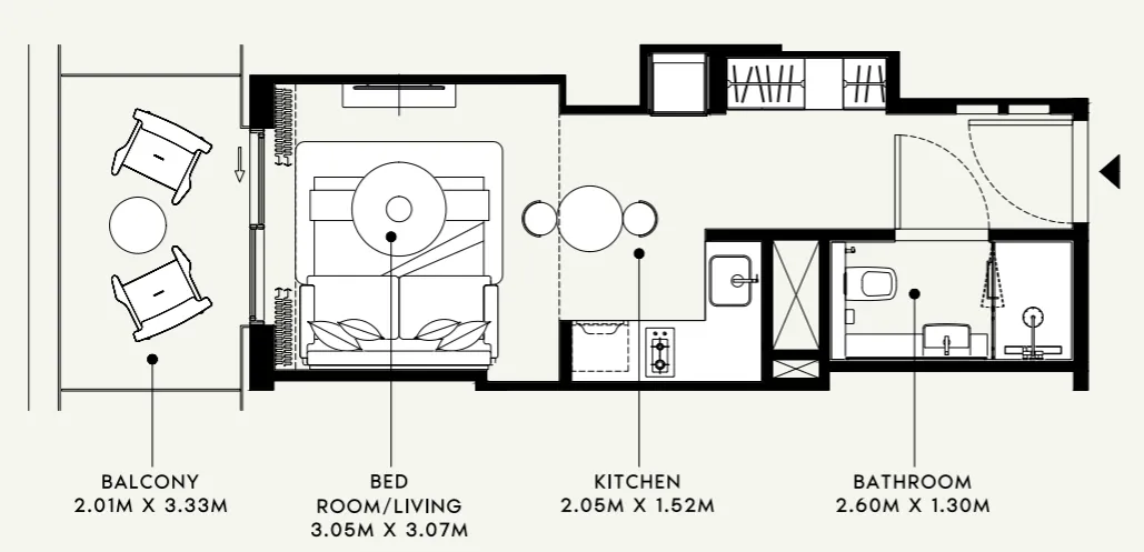 Azizi Venice Studio floor plan, 381 sqft