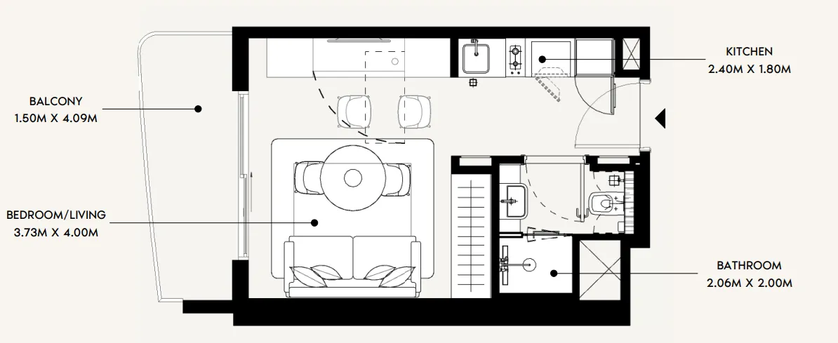 Azizi David Studio floor plan, 336 sqft