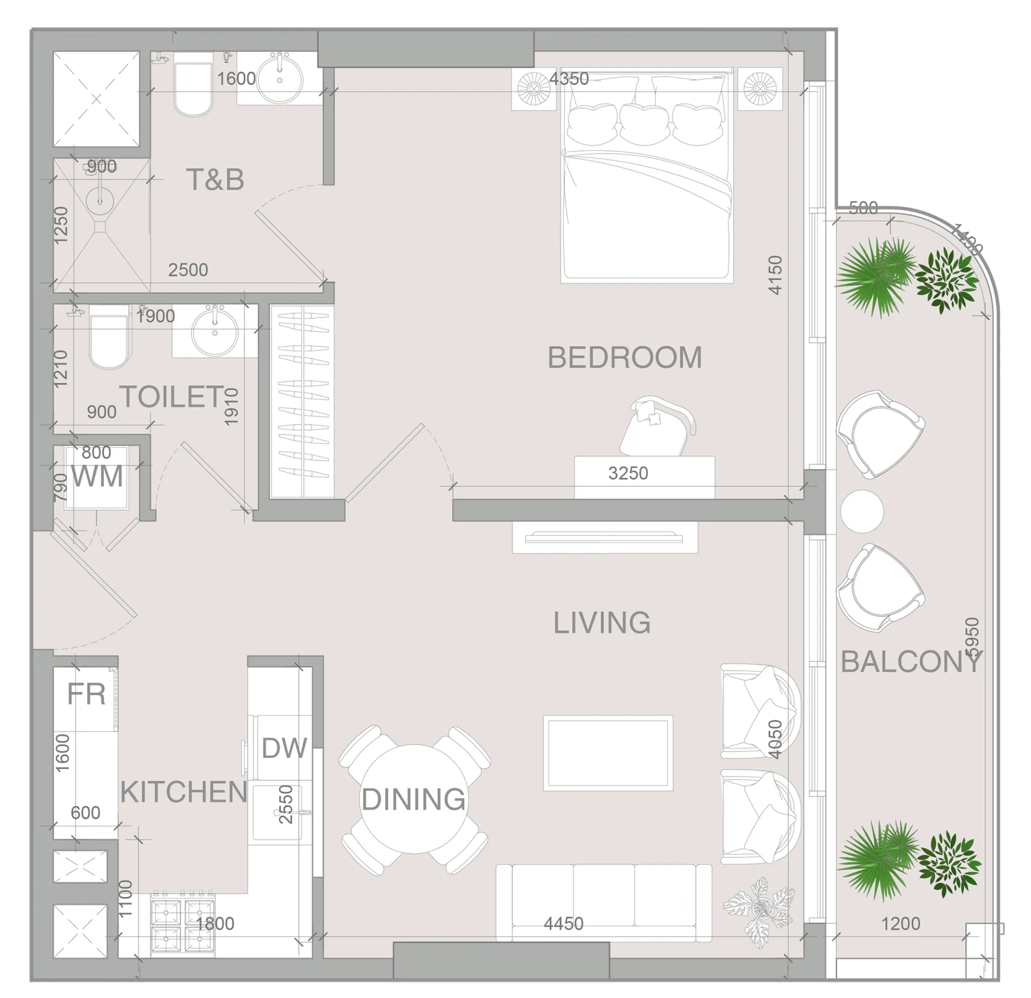 VERDAN1A 4 1 bed floor plan, 767 sqft
