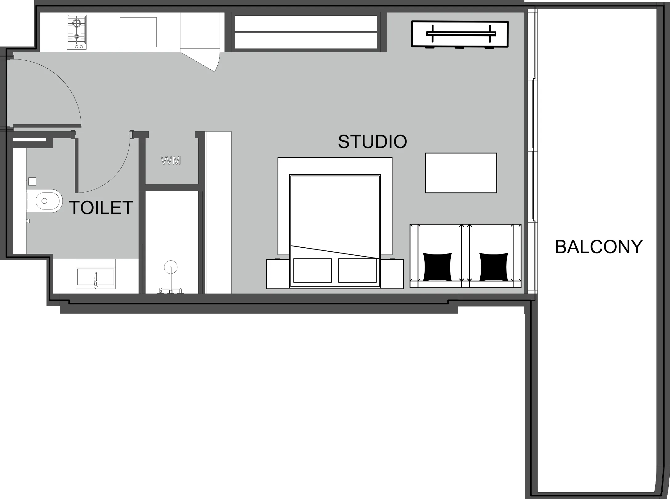 The Boulevard Studio floor plan, 535 sqft