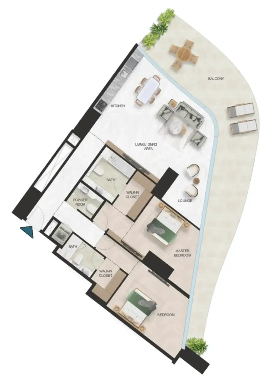 Oystra 2 bed floor plan, 1,833 sqft
