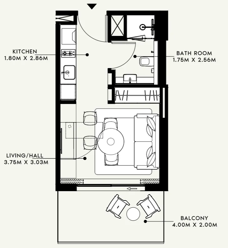Azizi Venice Studio floor plan, 364 sqft