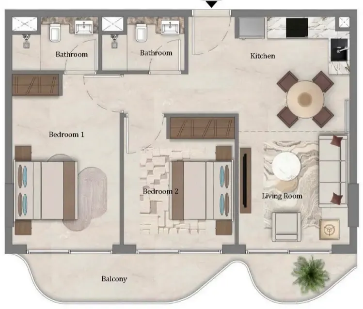 Mirari Lagoon by Zoya 2 bed floor plan, 790 sqft