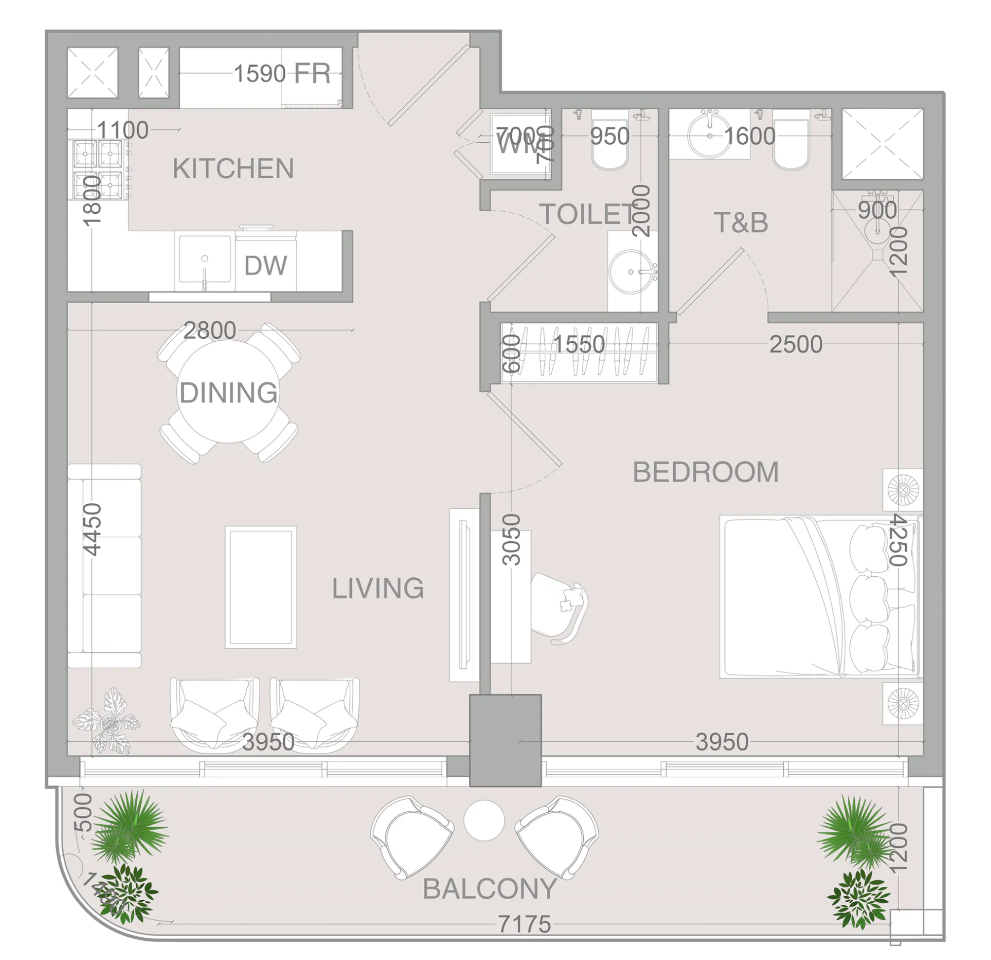 VERDAN1A 4 1 bed floor plan, 756 sqft
