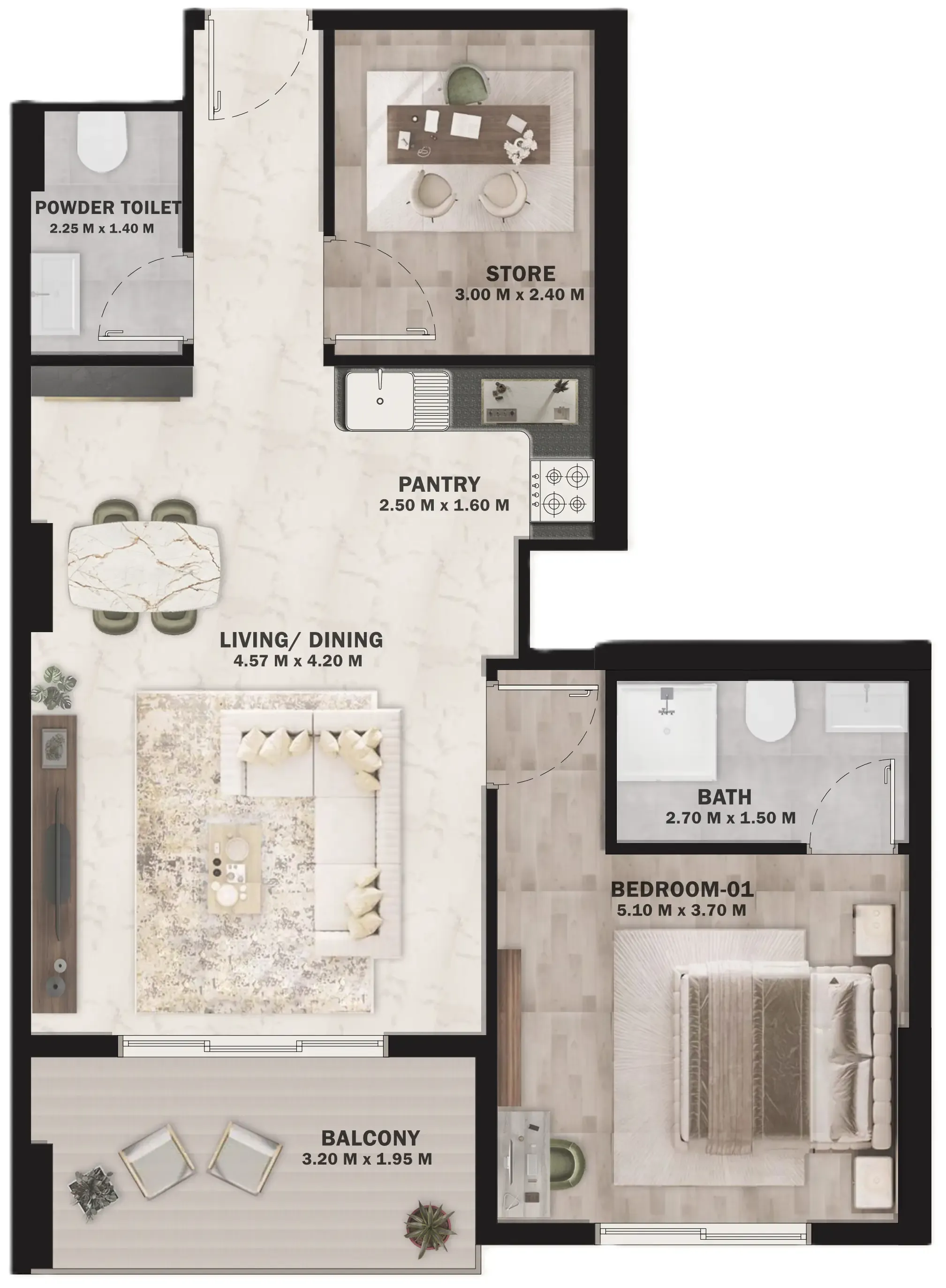 VOI Residence 1 bed floor plan, 811 – 813 sqft
