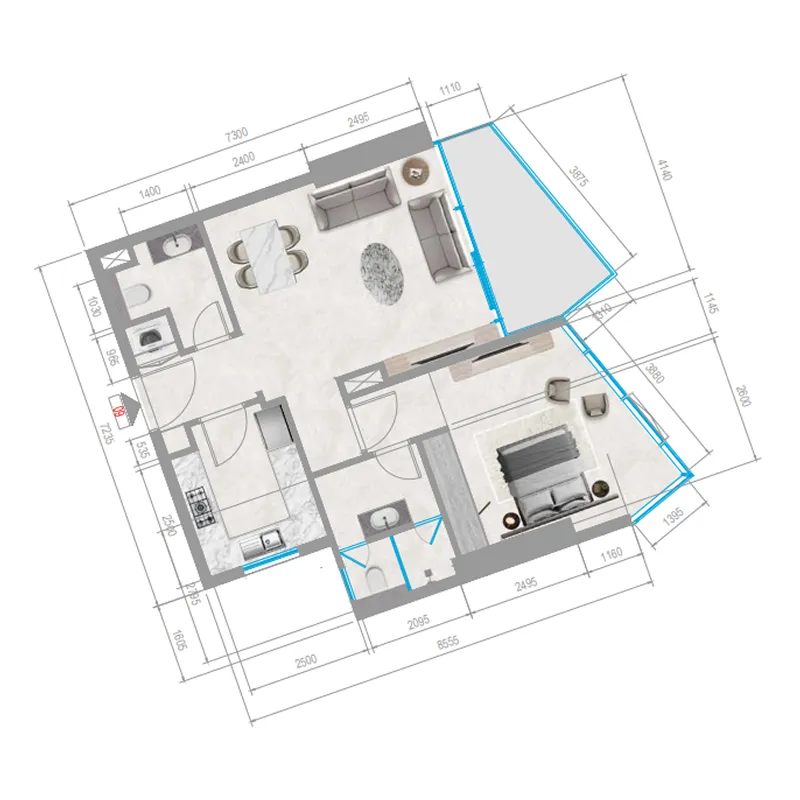 Orchid Towers Phase 1 1 bed floor plan, 783 sqft