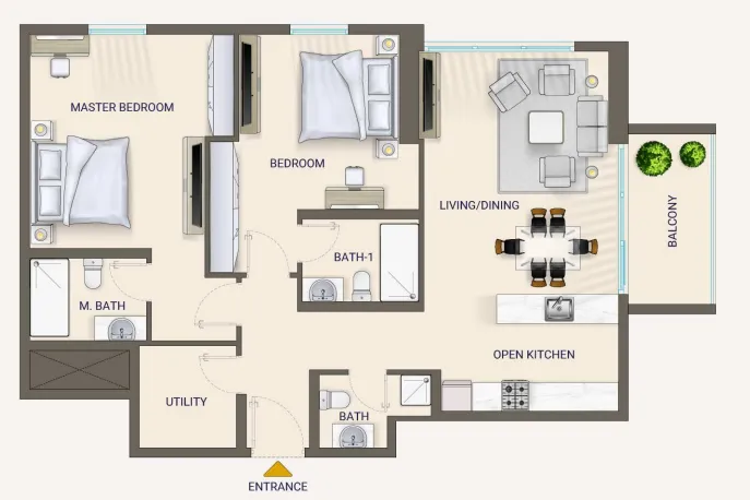 Nexara by 7th Key 2 bed floor plan, 1,129 sqft