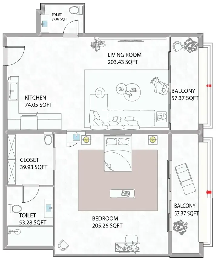 Ajman Creek Towers 1 bed floor plan, 1,088 sqft