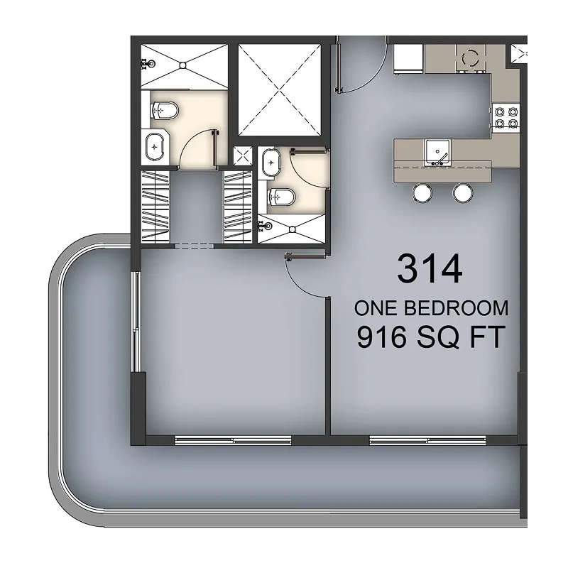 Aizel Tower 1 bed floor plan, 916 sqft