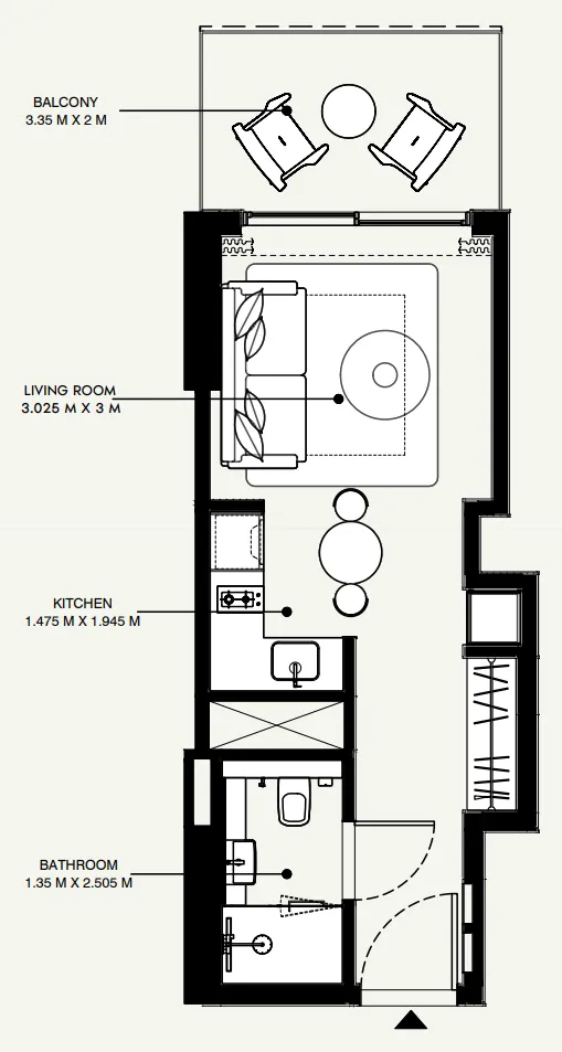 Azizi Venice Studio floor plan, 379 sqft