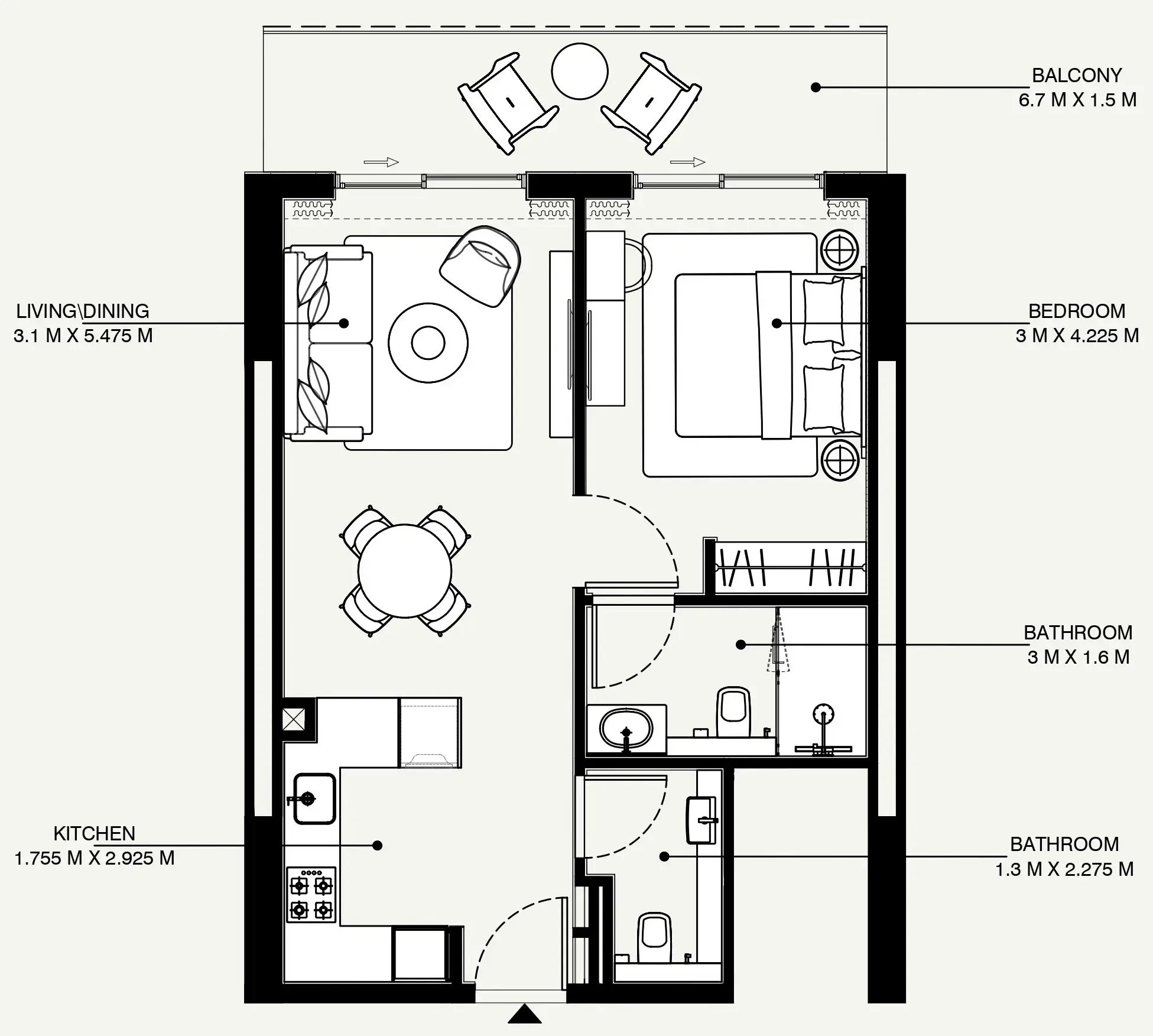 Azizi Venice 1 bed floor plan, 723 sqft