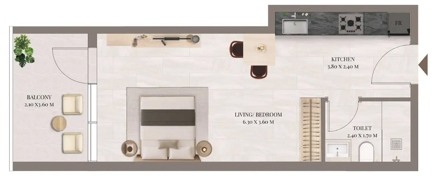 Rivo Studio floor plan, 489 sqft