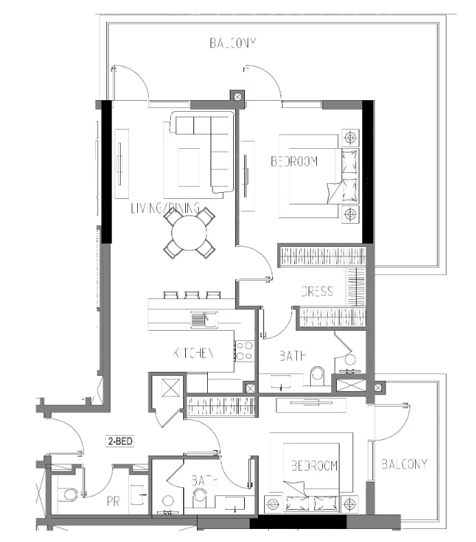 Damac Riverside Views 2 bed floor plan, 1,441 – 1,444 sqft