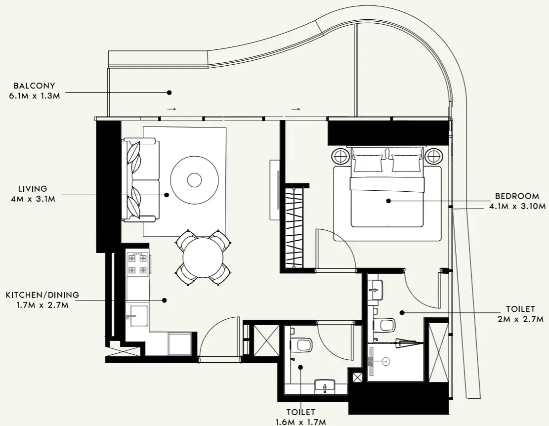 Azizi Milan Studio floor plan, 333 sqft