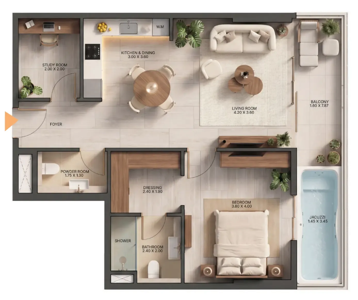 Zen Lagoons by Sanzen 1 bed floor plan, 809 – 840 sqft