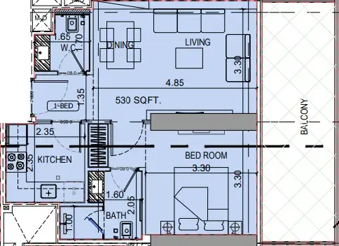 Binghatti Vintage 1 bed floor plan, 706 sqft