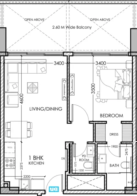 Al Haseen Residences 5 1 bed floor plan, 744 sqft