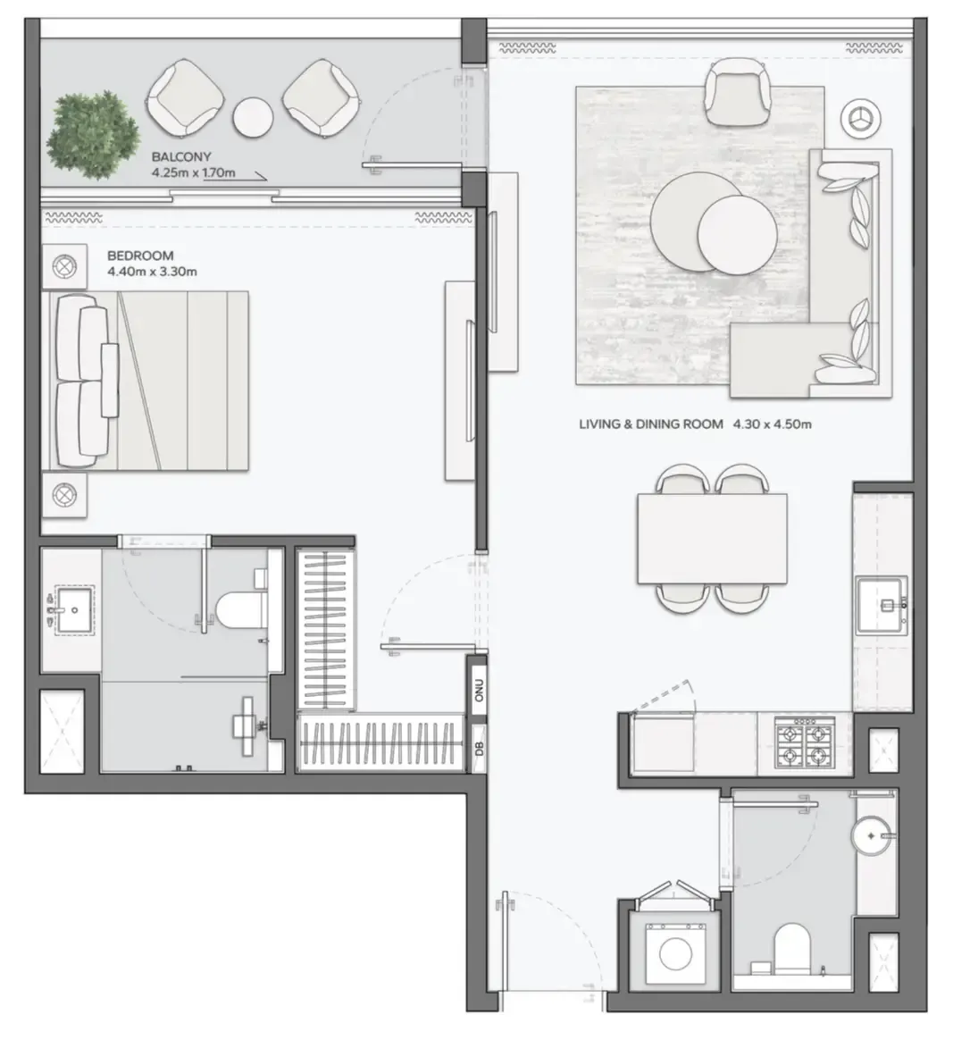 Mansory Residences by Amaal 1 bed floor plan, 871 sqft