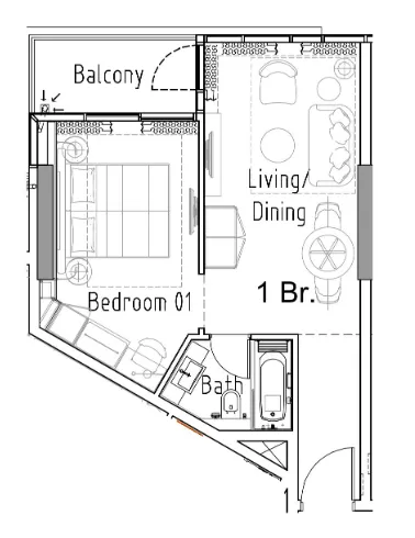 Damac Hills 2 - Hotel Edge by Rotana 1 bed floor plan, 506 sqft