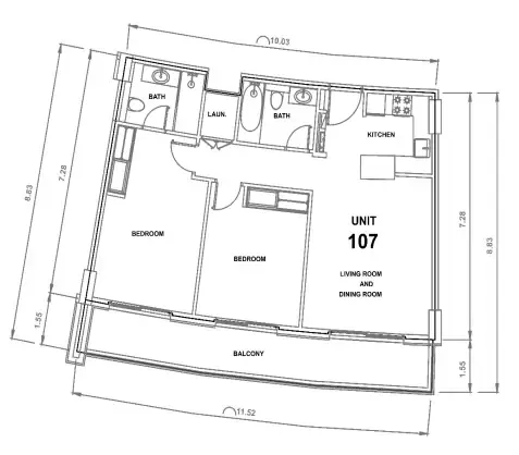 Majestique Residence 2 2 bed floor plan, 1,020 sqft