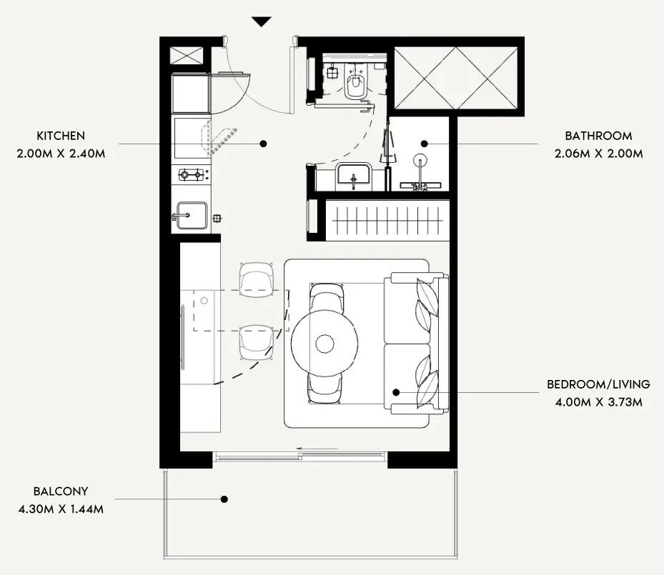 Azizi Leily Studio floor plan, 340 sqft