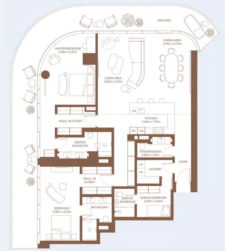 Dubai Harbour Residence 2 bed floor plan, 2,931 sqft