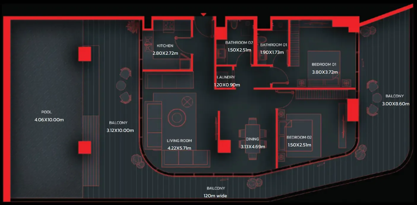 Tonino Lamborghini Residences by BNW Developments 2 bed floor plan, 2,817 sqft