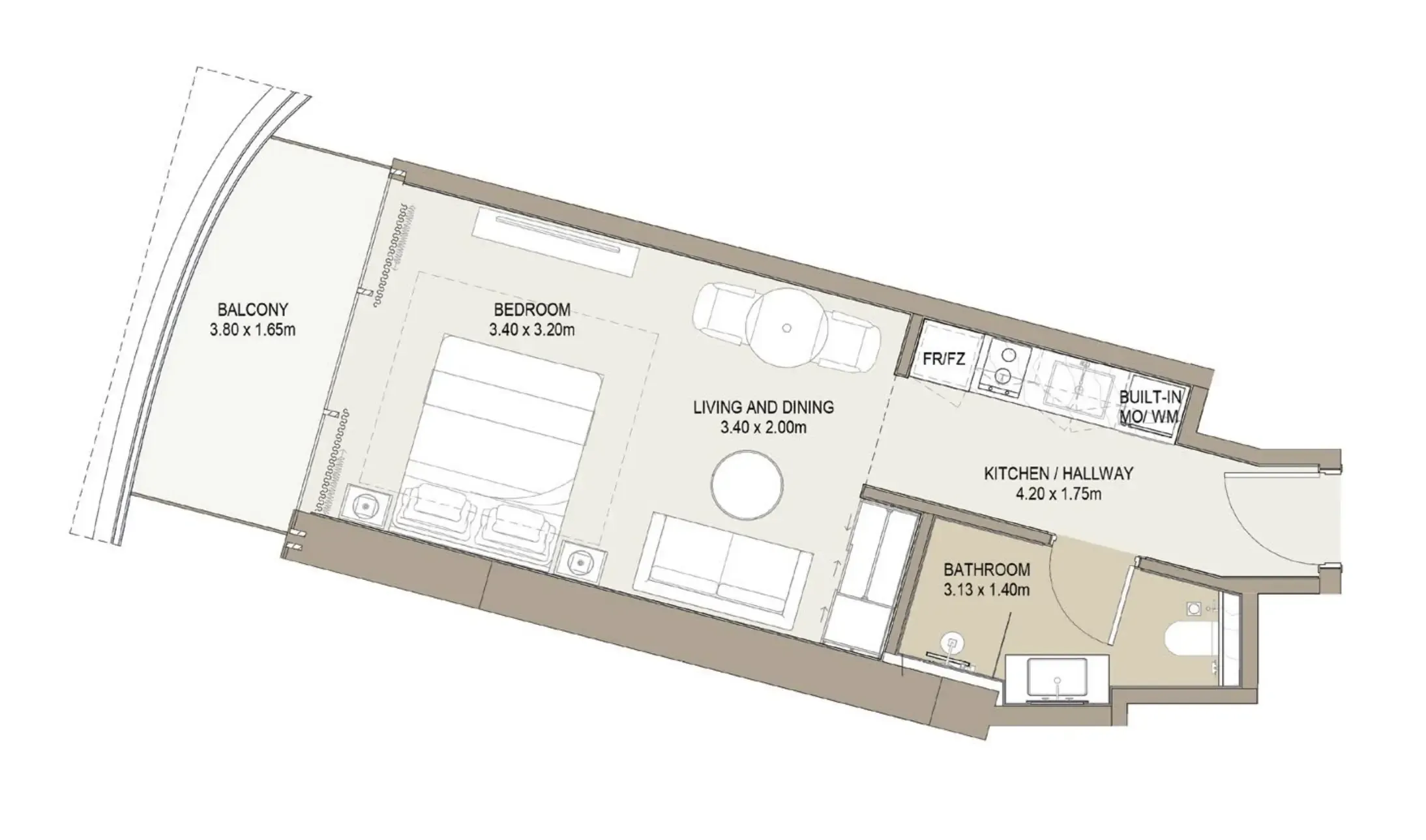 Laguna Residence Studio floor plan, 438 sqft