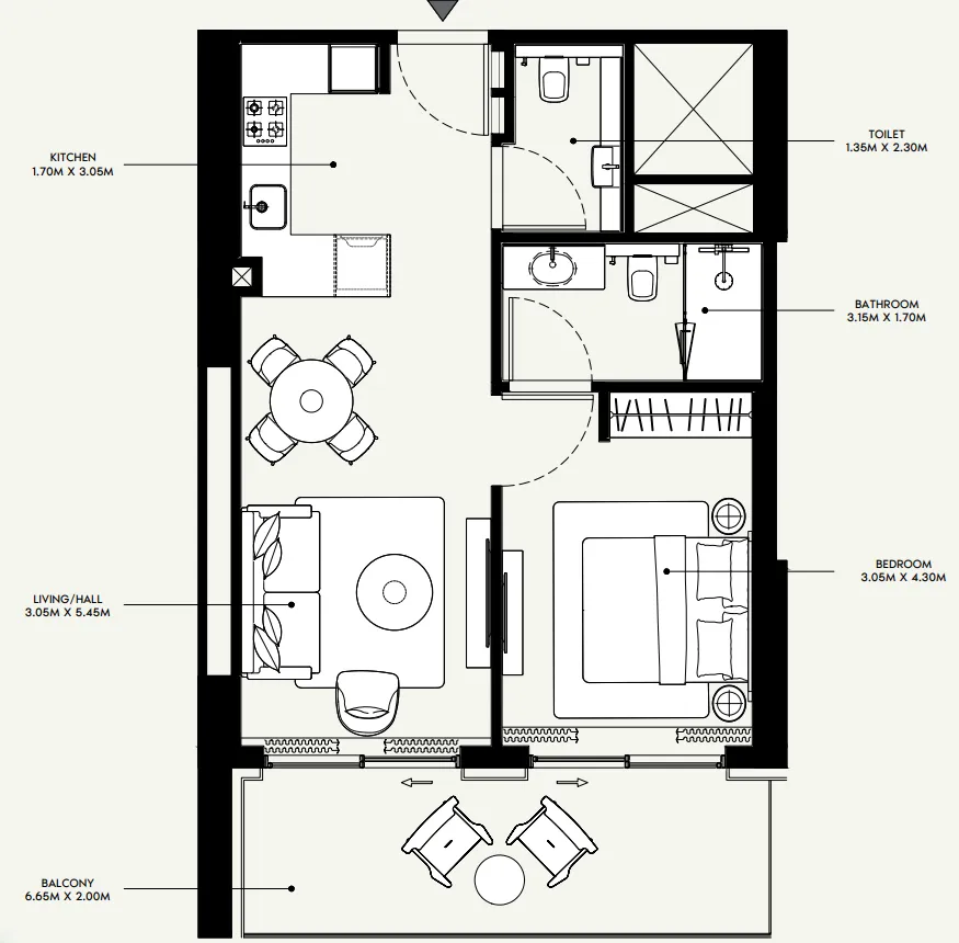 Azizi Venice 1 bed floor plan, 731 sqft