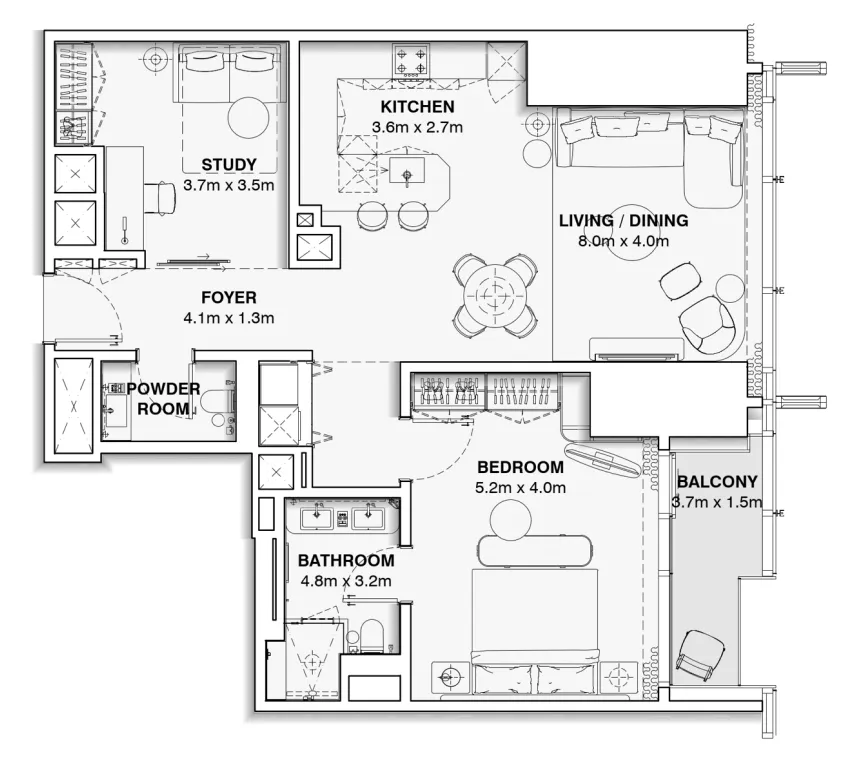 Burj Azizi 1 bed floor plan, 1,103 sqft