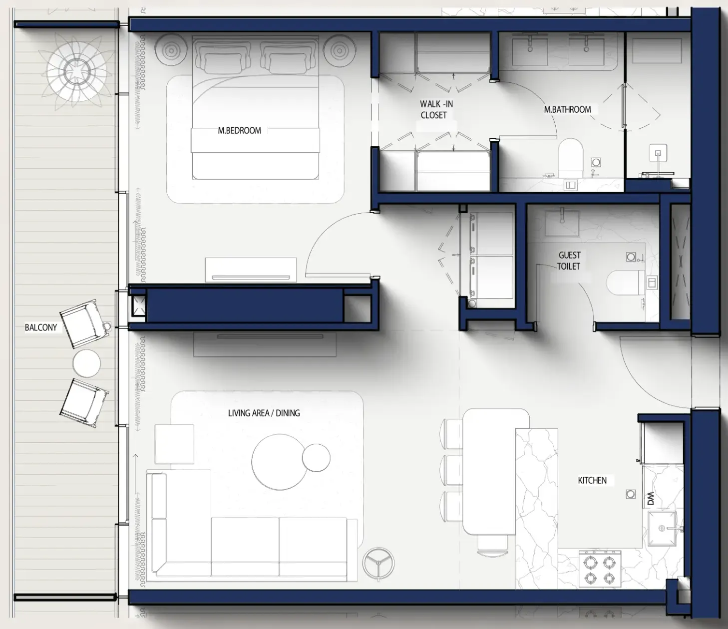 Hilton Residences 1 bed floor plan, 849 sqft