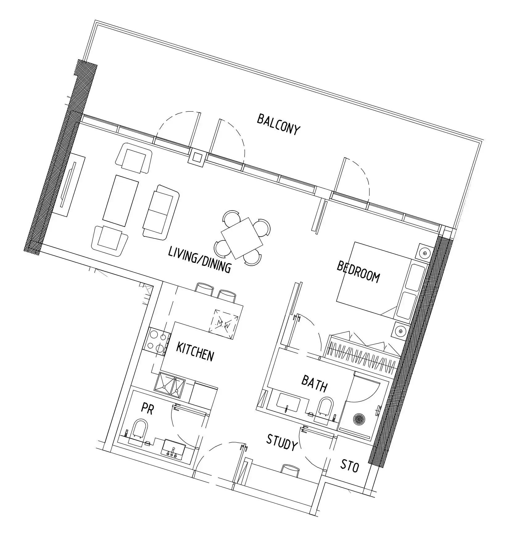Damac District 1 bed floor plan, 950 sqft