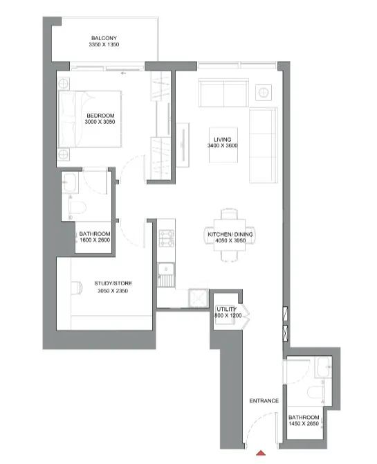 340 Riverside Crescent 1 bed floor plan, 872 sqft