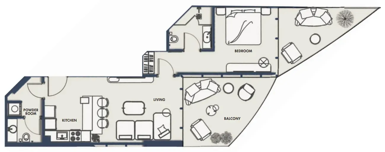 Amra Residences 1 bed floor plan, 833 – 965 sqft