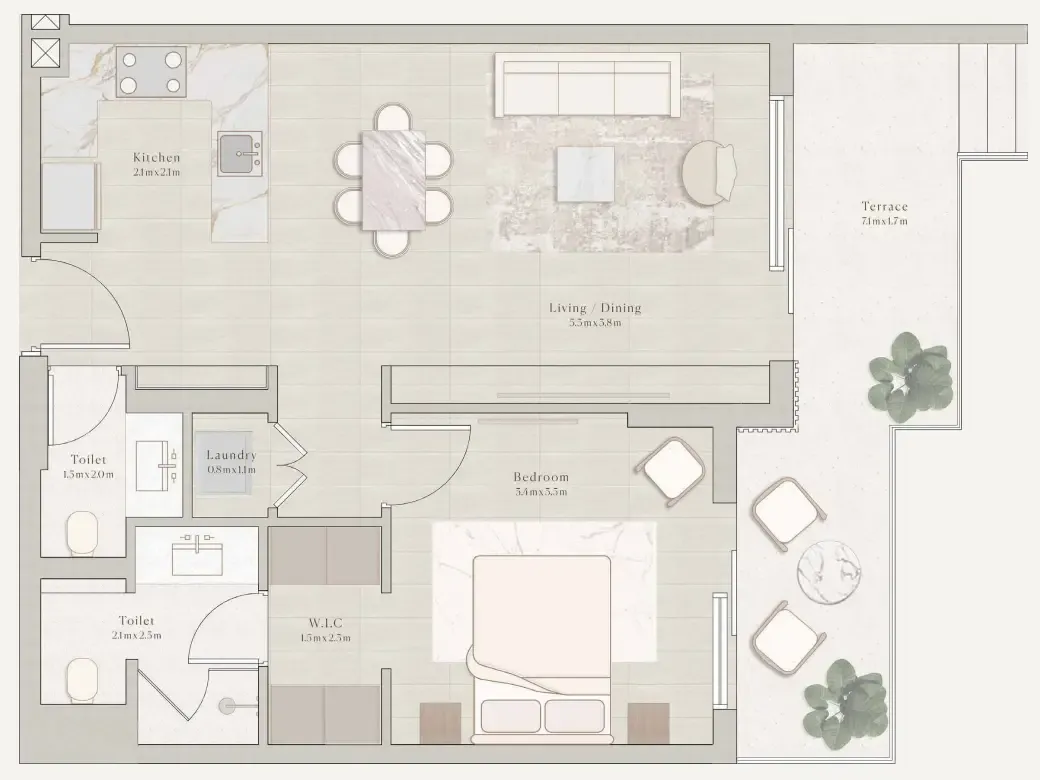 Emerge Residences 1 bed floor plan, 930 sqft