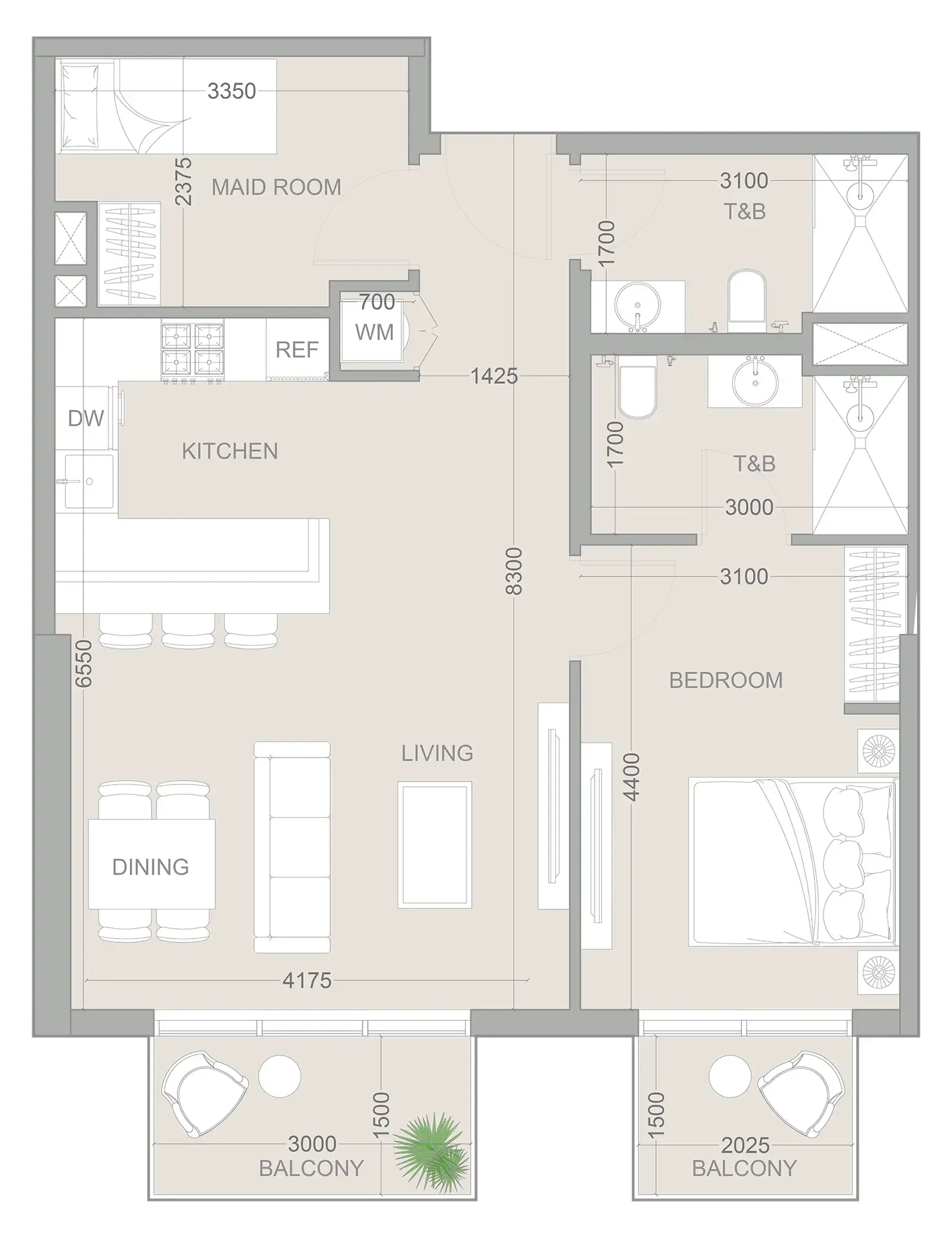 1WOOD Residence 2 1 bed floor plan, 860 sqft