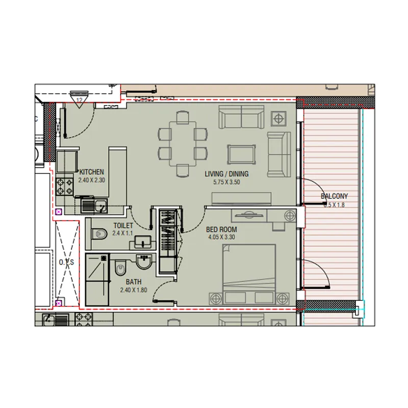 Al Waleed W.S 1 1 bed floor plan, 751 sqft